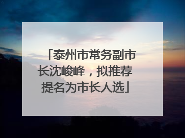 泰州市常务副市长沈峻峰，拟推荐提名为市长人选